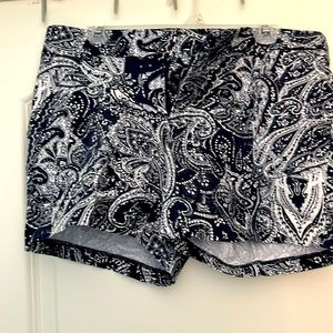 INC Size 10 navy/white paisley print 5” cotton shorts